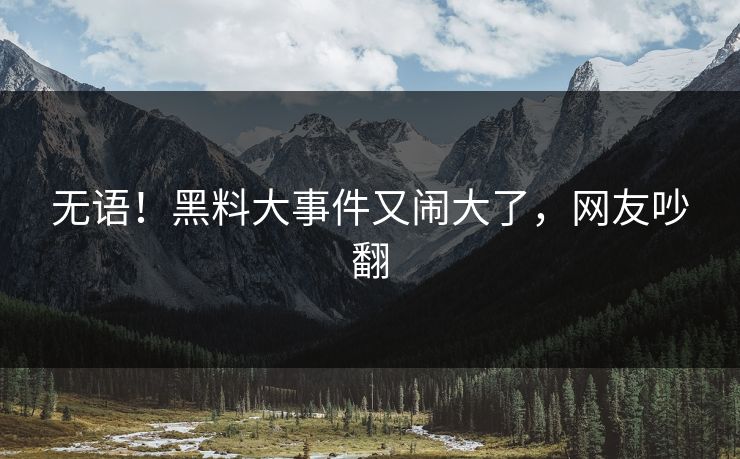 无语！黑料大事件又闹大了，网友吵翻
