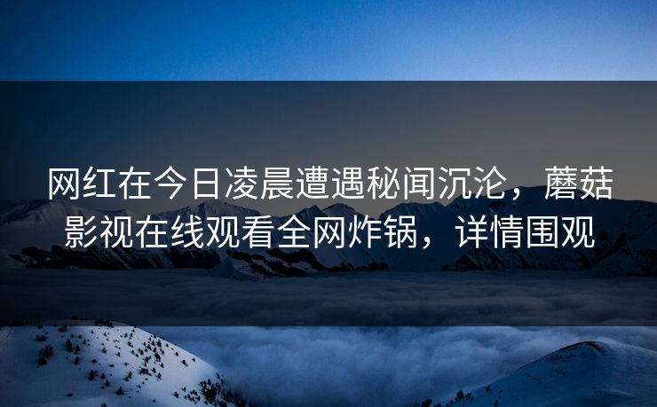 网红在今日凌晨遭遇秘闻沉沦，蘑菇影视在线观看全网炸锅，详情围观